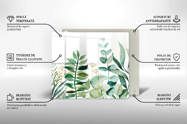 Steklena podloga za rezanje Ilustracija rastlinskih listov