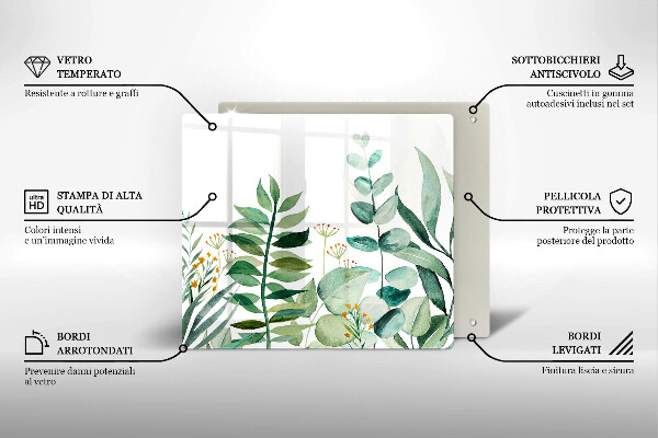 Steklena podloga za rezanje Ilustracija rastlinskih listov
