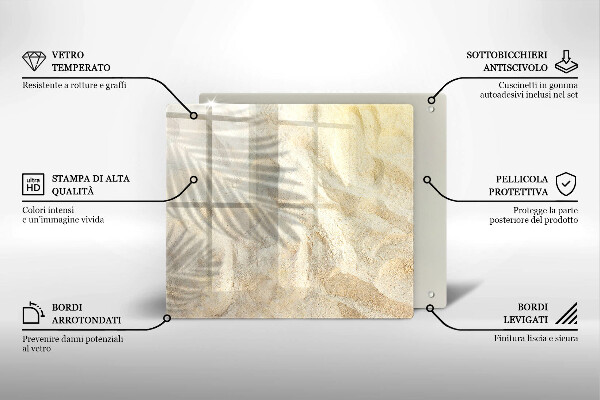 Steklena podloga za rezanje Palmovi listi in pesek