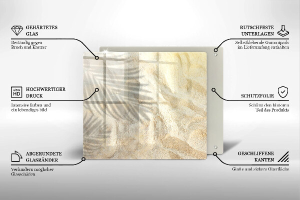 Steklena podloga za rezanje Palmovi listi in pesek