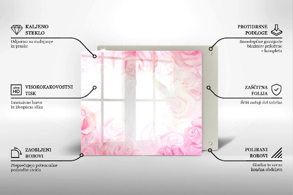 Steklena podloga za rezanje Ozadje z nežnimi vrtnicami