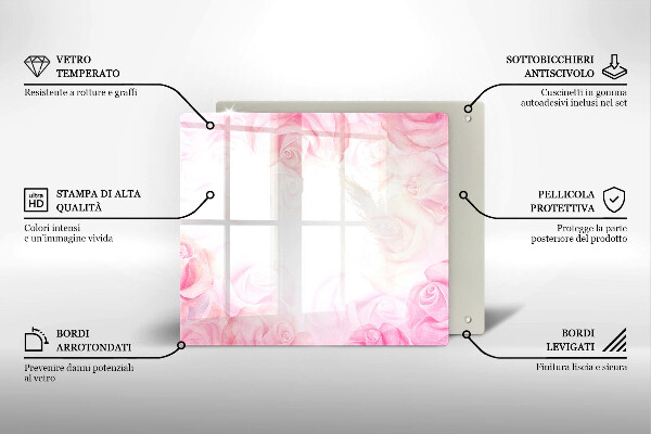 Steklena podloga za rezanje Ozadje z nežnimi vrtnicami