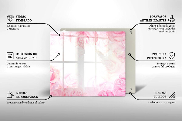 Steklena podloga za rezanje Ozadje z nežnimi vrtnicami