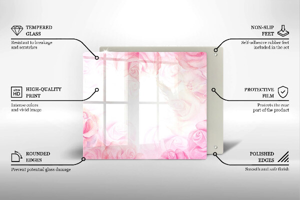 Steklena podloga za rezanje Ozadje z nežnimi vrtnicami