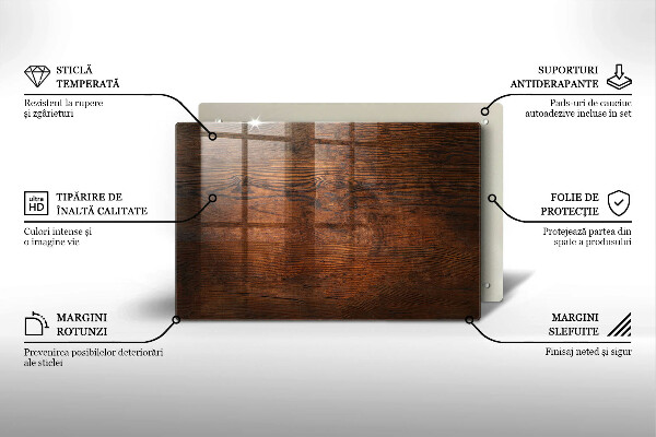 Steklena podloga za rezanje Temna lesena plošča