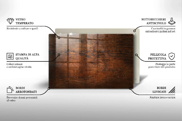 Steklena podloga za rezanje Temna lesena plošča