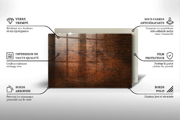 Steklena podloga za rezanje Temna lesena plošča