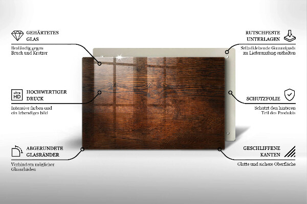 Steklena podloga za rezanje Temna lesena plošča