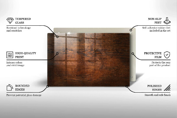 Steklena podloga za rezanje Temna lesena plošča