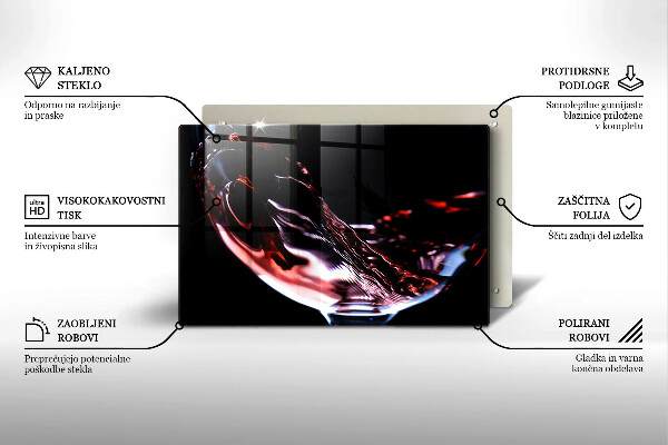 Steklena podloga za rezanje Kozarec rdečega vina