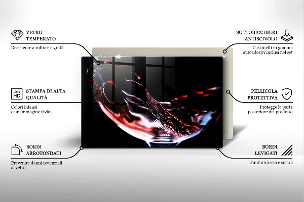 Steklena podloga za rezanje Kozarec rdečega vina