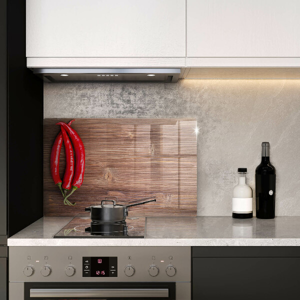 Steklena podloga za rezanje Čili paprike na lesu