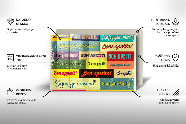 Steklena podloga za rezanje Podnapisi Bon appetit jeziki