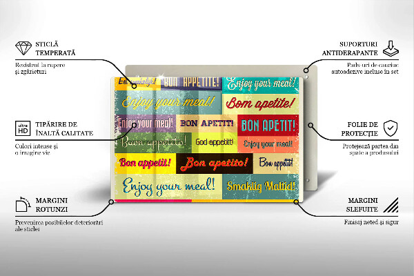 Steklena podloga za rezanje Podnapisi Bon appetit jeziki