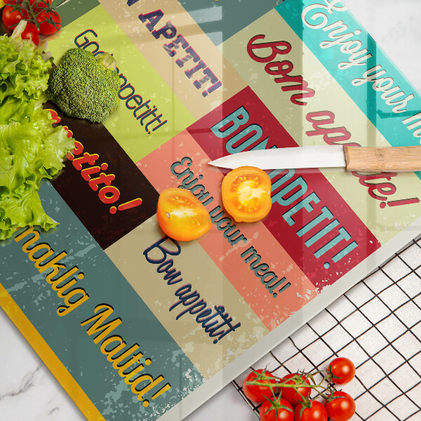 Steklena podloga za rezanje Podnapisi Bon appetit jeziki