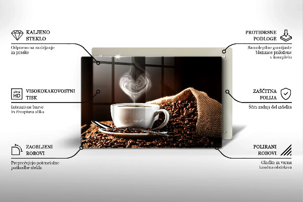 Steklena podloga za rezanje Kava in skodelica