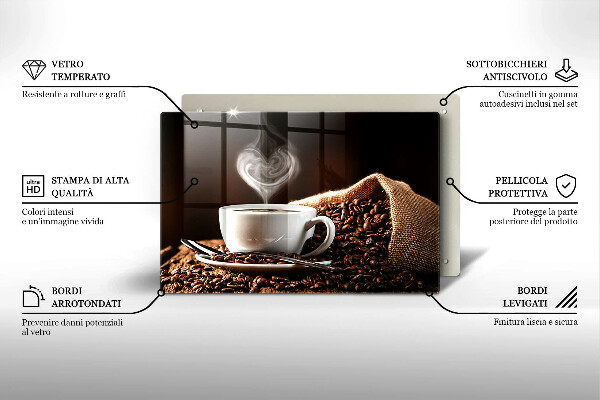 Steklena podloga za rezanje Kava in skodelica