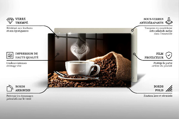 Steklena podloga za rezanje Kava in skodelica