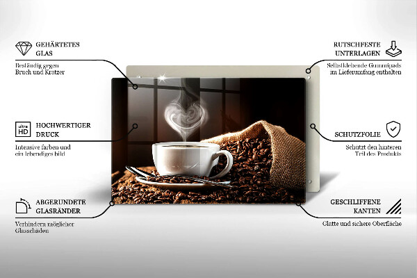 Steklena podloga za rezanje Kava in skodelica