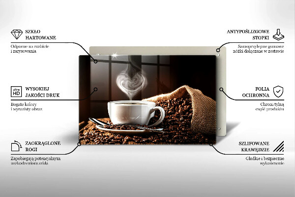 Steklena podloga za rezanje Kava in skodelica
