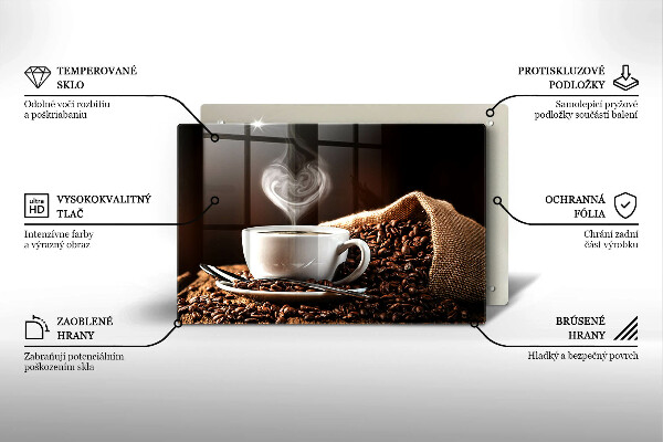 Steklena podloga za rezanje Kava in skodelica