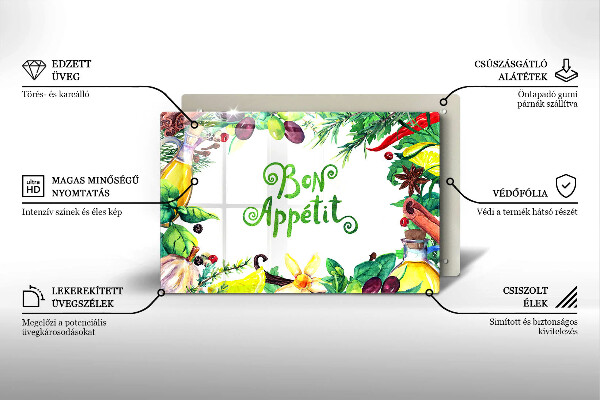 Steklena podloga za rezanje Napis Bon Appetit