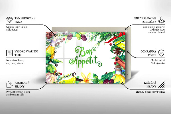 Steklena podloga za rezanje Napis Bon Appetit