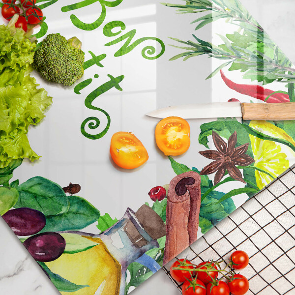 Steklena podloga za rezanje Napis Bon Appetit