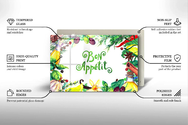 Steklena podloga za rezanje Napis Bon Appetit