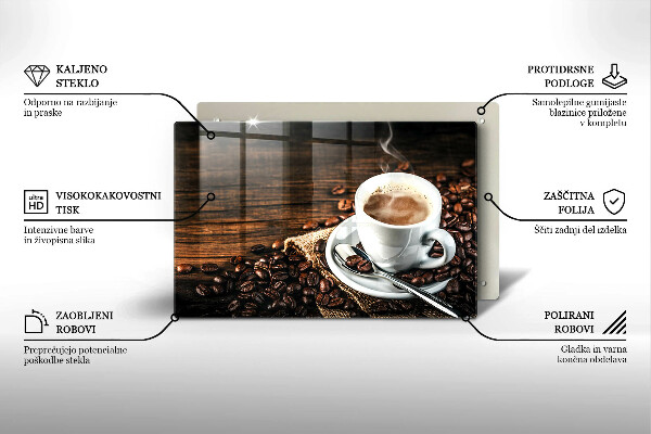 Steklena podloga za rezanje Skodelica in kavna zrna