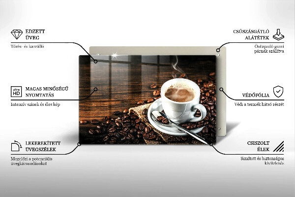 Steklena podloga za rezanje Skodelica in kavna zrna