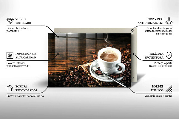 Steklena podloga za rezanje Skodelica in kavna zrna