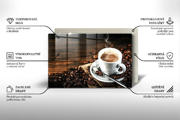 Steklena podloga za rezanje Skodelica in kavna zrna