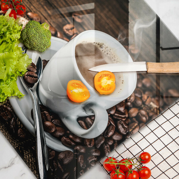 Steklena podloga za rezanje Skodelica in kavna zrna