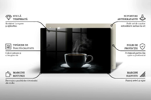 Steklena podloga za rezanje Vroča skodelica kave