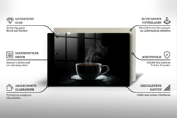 Steklena podloga za rezanje Vroča skodelica kave