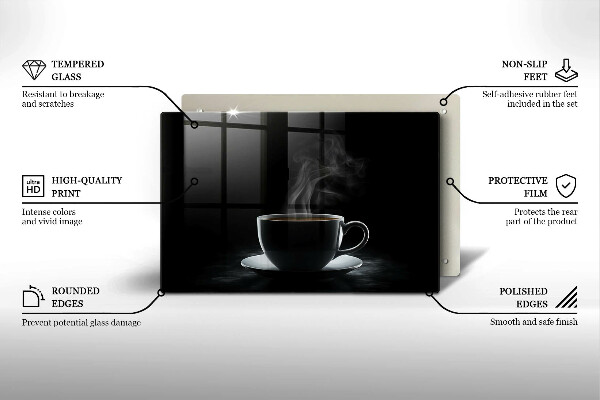 Steklena podloga za rezanje Vroča skodelica kave