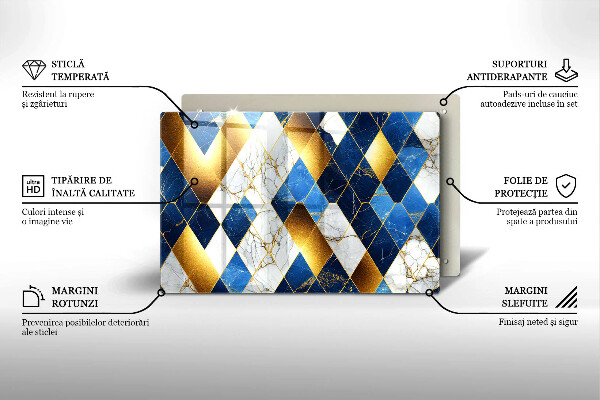 Steklena podloga za rezanje Zlati marmorni rombi