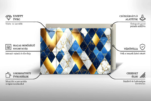 Steklena podloga za rezanje Zlati marmorni rombi