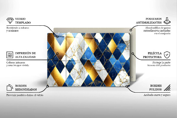 Steklena podloga za rezanje Zlati marmorni rombi