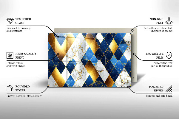 Steklena podloga za rezanje Zlati marmorni rombi