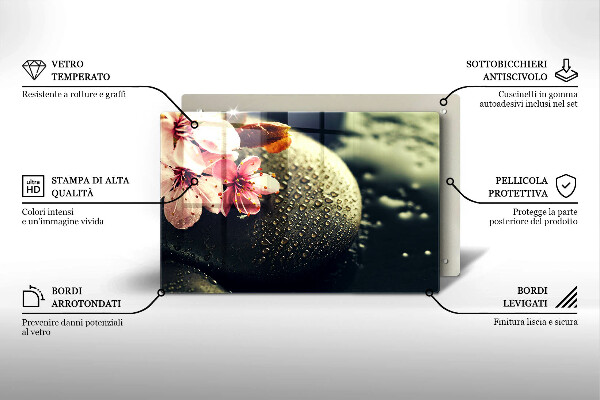Steklena podloga za rezanje Rože zen kamni
