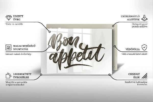 Steklena podloga za rezanje Napis Bon Appetit