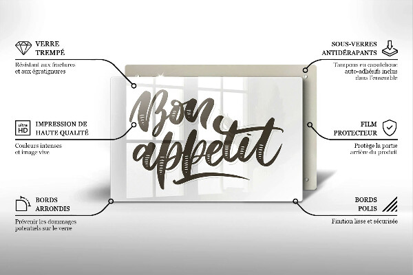 Steklena podloga za rezanje Napis Bon Appetit