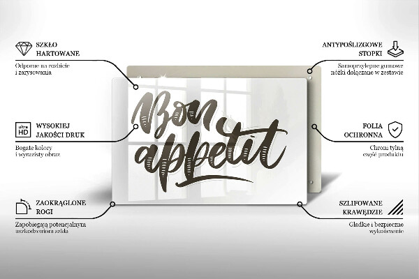 Steklena podloga za rezanje Napis Bon Appetit