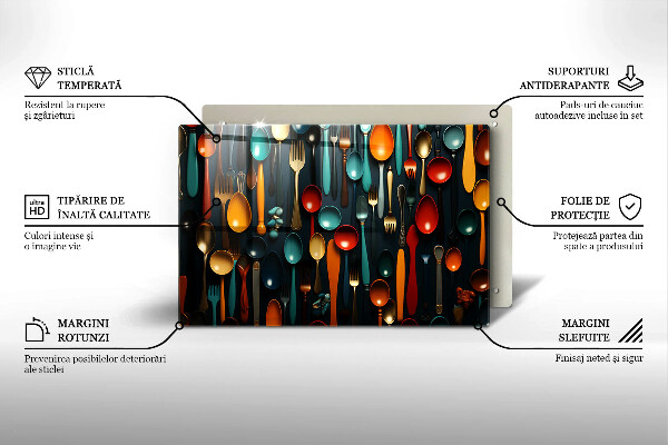 Steklena podloga za rezanje Pisane žlice in vilice