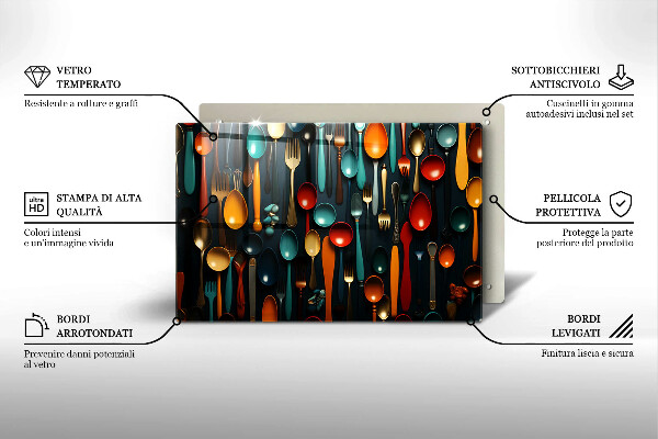 Steklena podloga za rezanje Pisane žlice in vilice