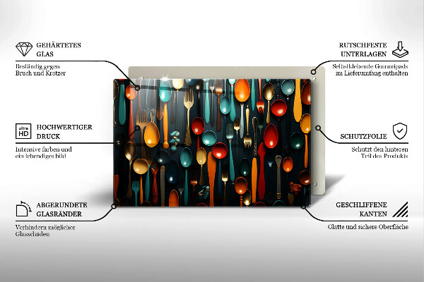 Steklena podloga za rezanje Pisane žlice in vilice