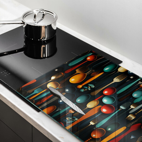 Steklena podloga za rezanje Pisane žlice in vilice