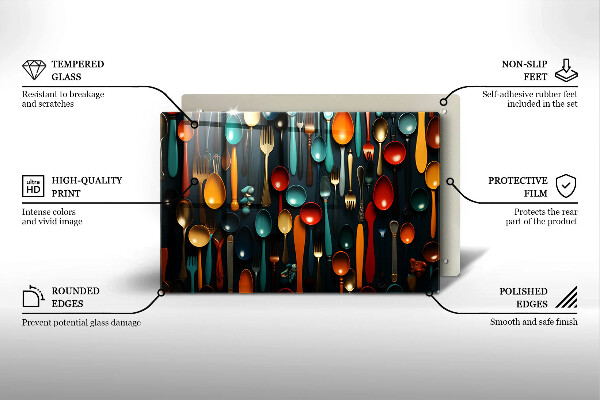 Steklena podloga za rezanje Pisane žlice in vilice